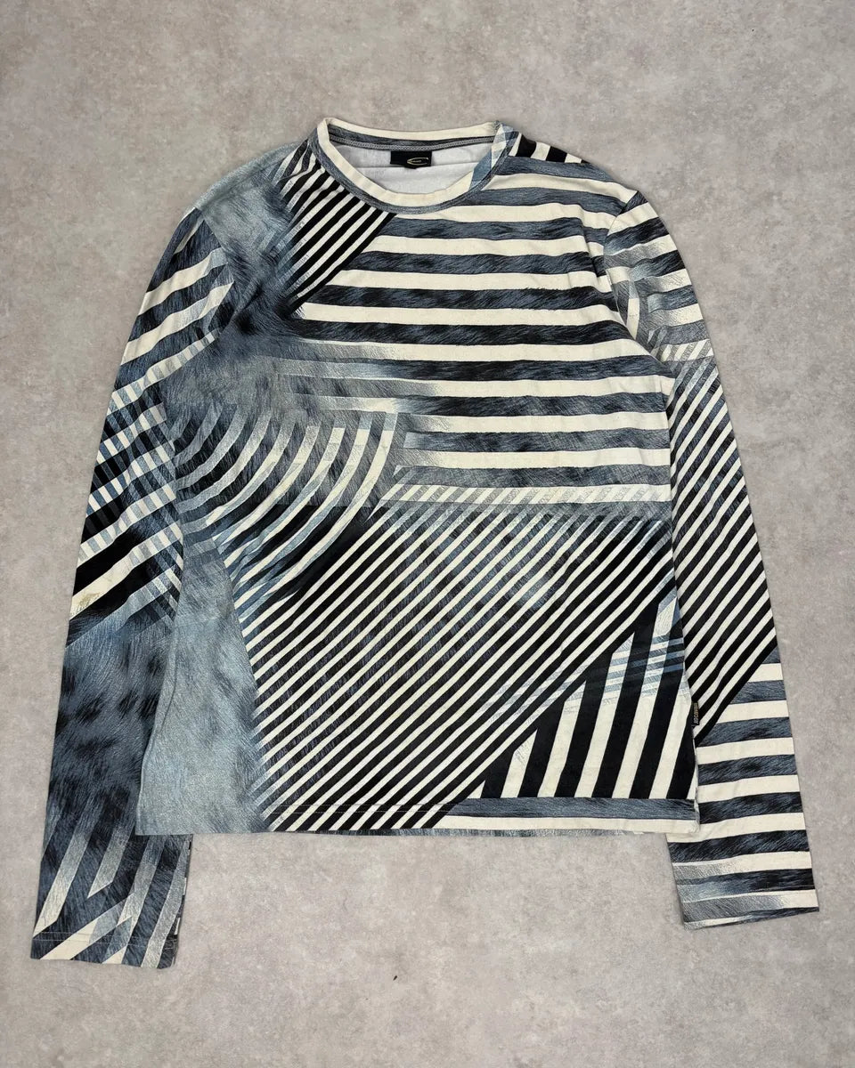 FW2004 Cavalli Blue & White Brush Striped Longsleeve T-Shirt svyatZh 0