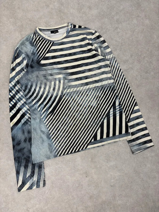 FW2004 Cavalli Blue & White Brush Striped Longsleeve T-Shirt svyatZh 3