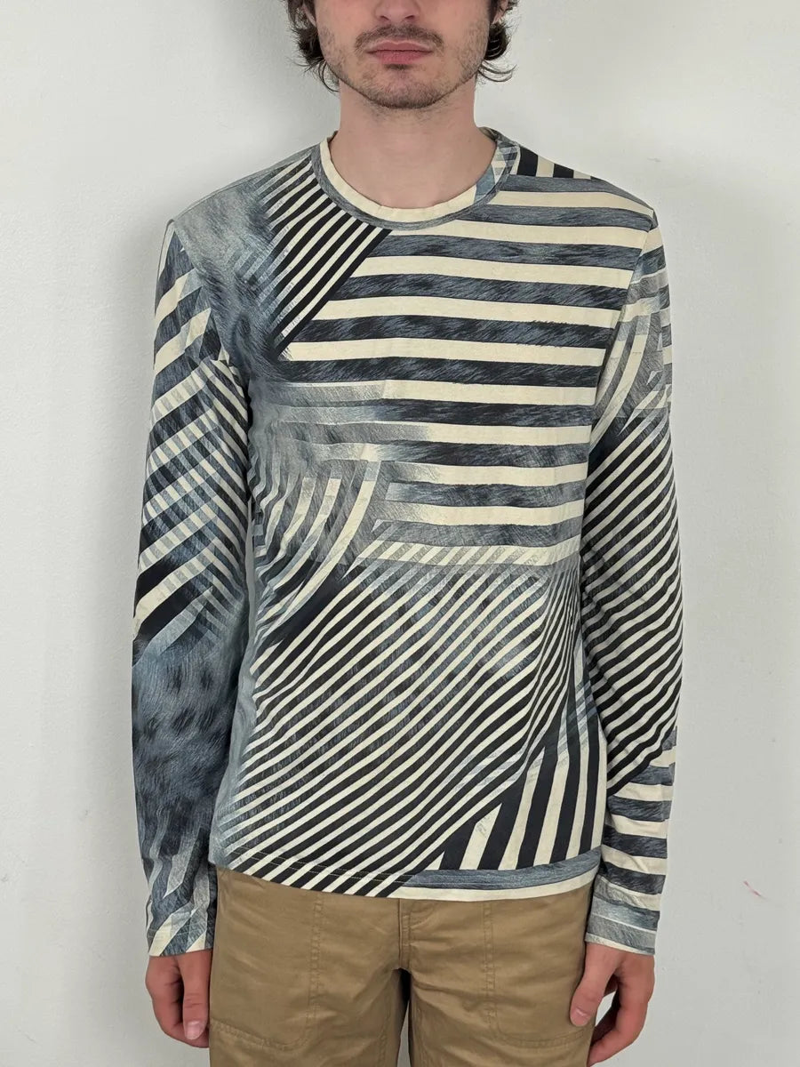 FW2004 Cavalli Blue & White Brush Striped Longsleeve T-Shirt svyatZh 1