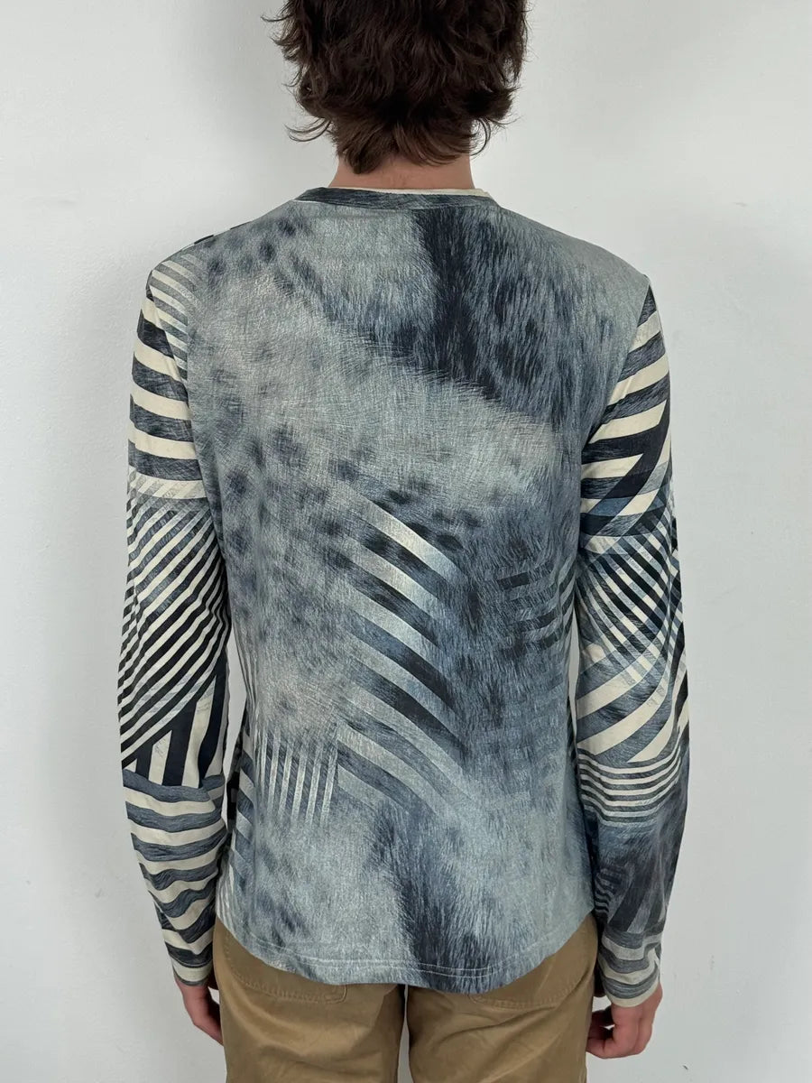 FW2004 Cavalli Blue & White Brush Striped Longsleeve T-Shirt svyatZh 2