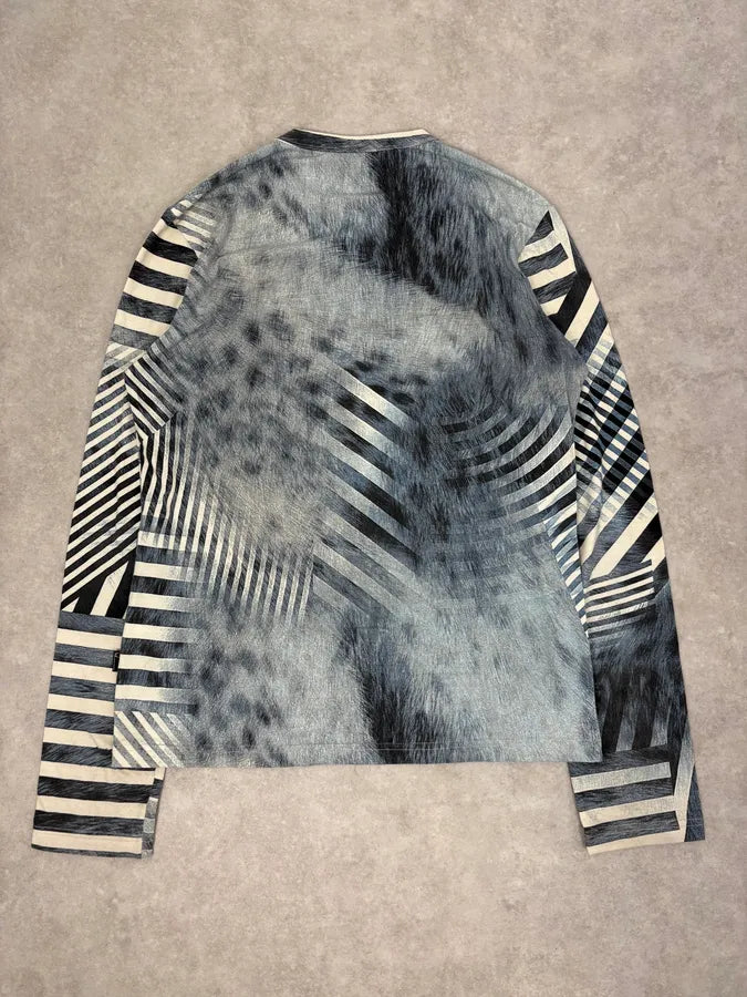 FW2004 Cavalli Blue & White Brush Striped Longsleeve T-Shirt svyatZh 5