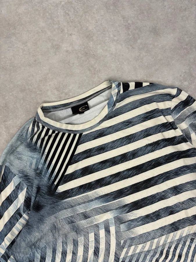 FW2004 Cavalli Blue & White Brush Striped Longsleeve T-Shirt svyatZh 4