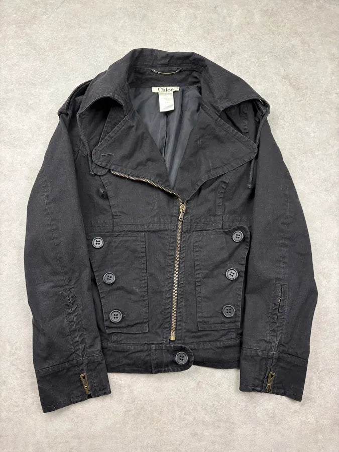 FW2004 Chloé by Phoebe Philo Black Asymmetric Utility Jacket mdPmQvU 0