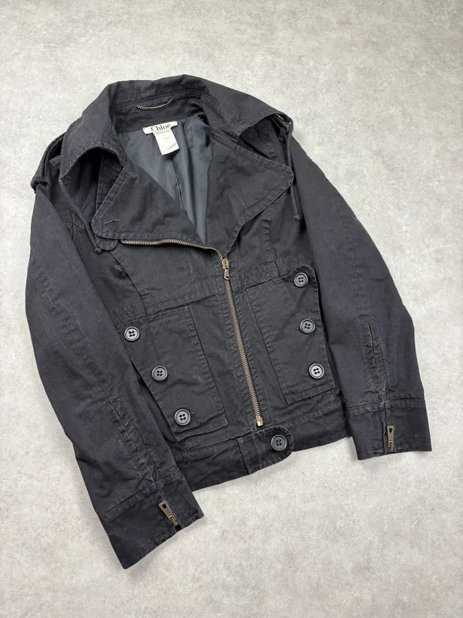 FW2004 Chloé by Phoebe Philo Black Asymmetric Utility Jacket mdPmQvU 3