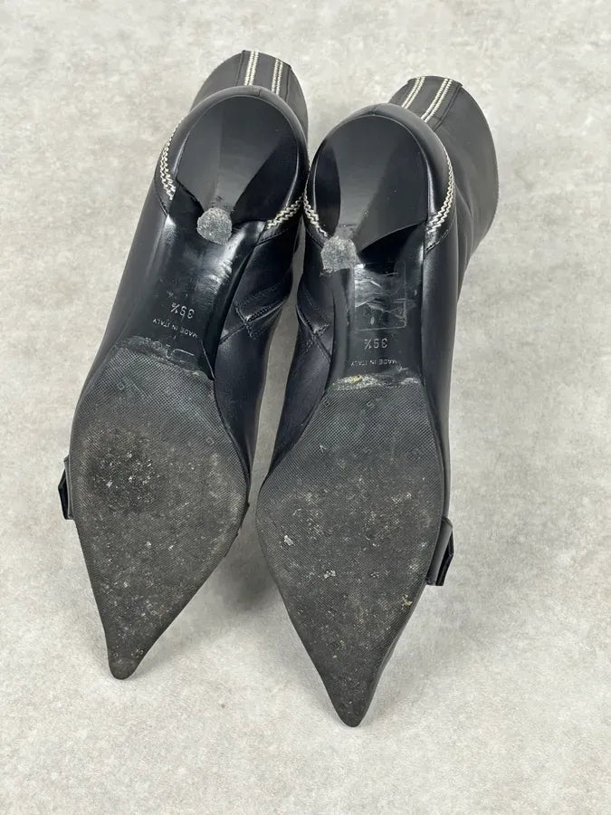 FW2004 Dior Pointy D Black Leather Buckle Ankle Boots Heels by Galliano  OKjyFXF 12