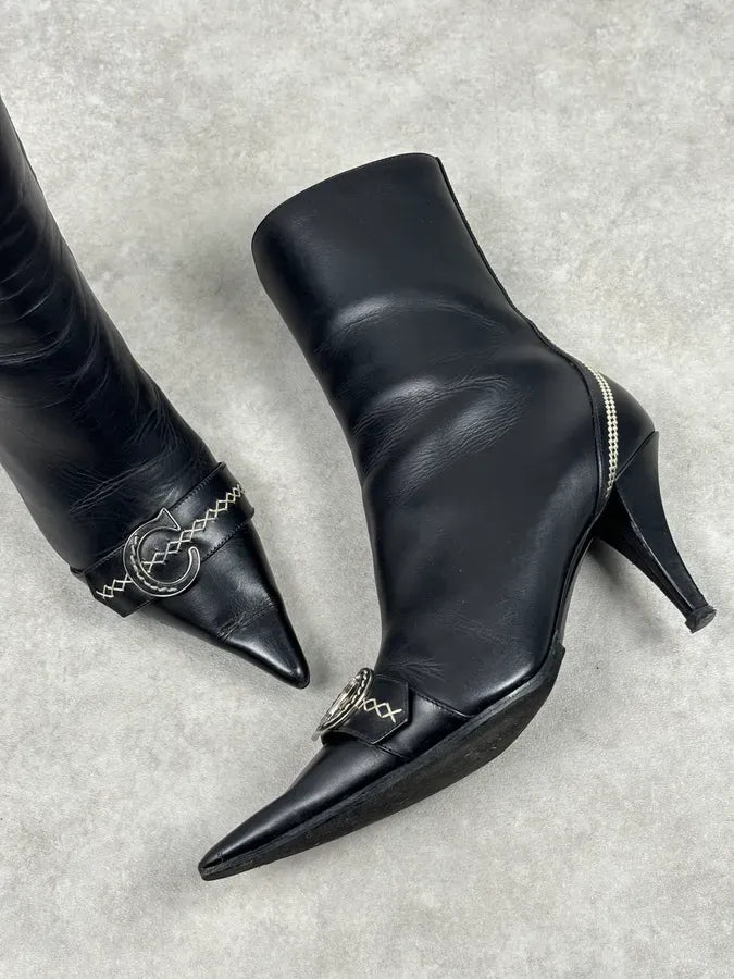 FW2004 Dior Pointy D Black Leather Buckle Ankle Boots Heels by Galliano  OKjyFXF 6