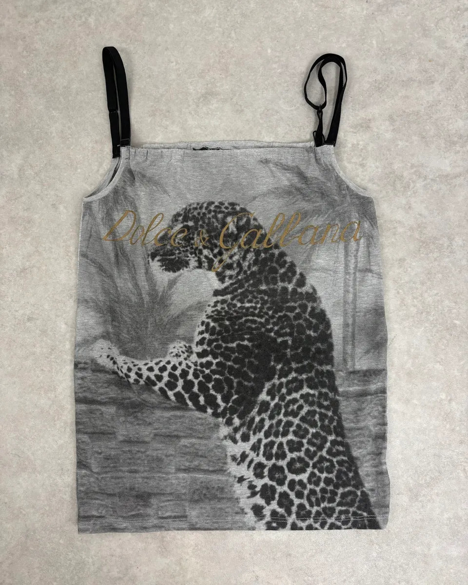 FW2004 Dolce & Gabbana Grey Leopard Tank Top QTQYqRw 0
