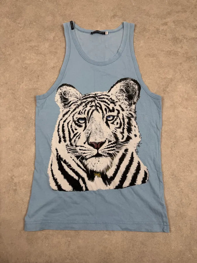 FW2004 Dolce & Gabbana White Tiger Baby Blue Tank Top RdoVnms 0