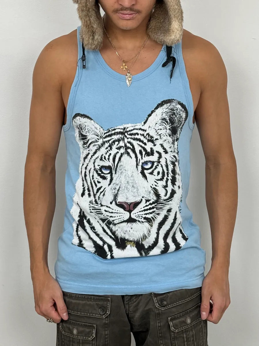 FW2004 Dolce & Gabbana White Tiger Baby Blue Tank Top RdoVnms 2