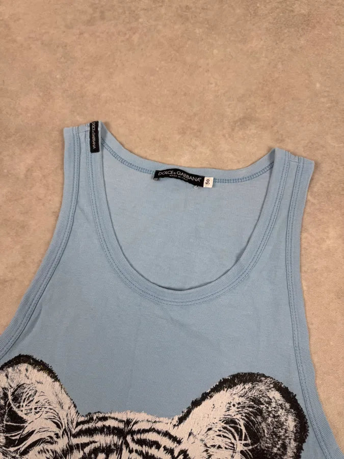 FW2004 Dolce & Gabbana White Tiger Baby Blue Tank Top RdoVnms 6