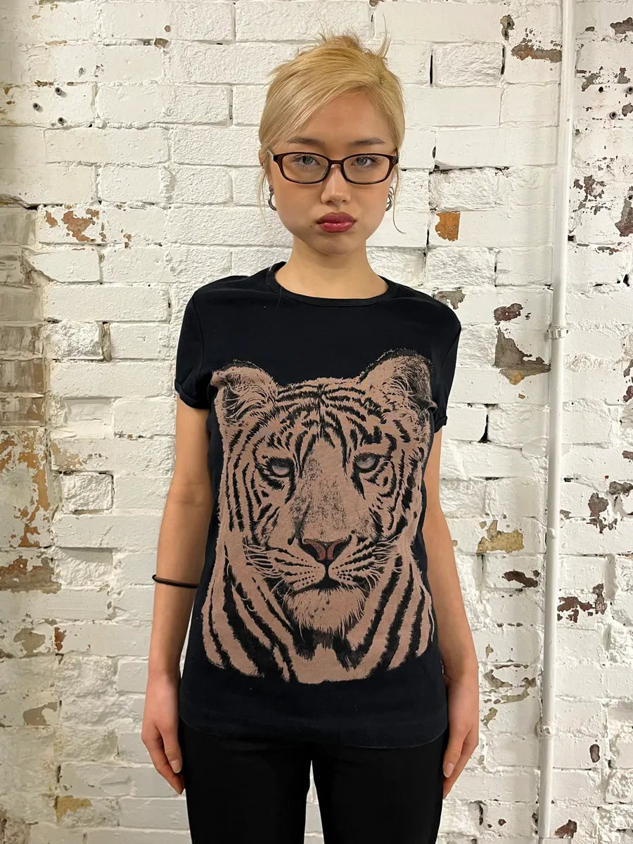 FW2004 Dolce & Gabbana White Tiger Black T-Shirt uJhejFb 0
