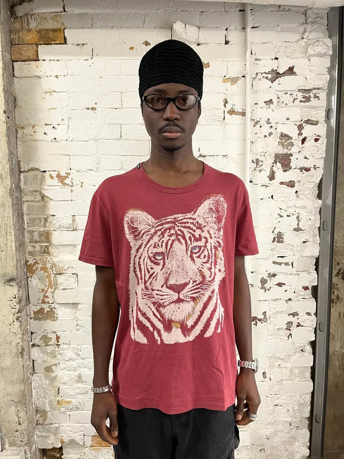 FW2004 Dolce & Gabbana White Tiger Bordeaux T-Shirt WMrkUIt 0