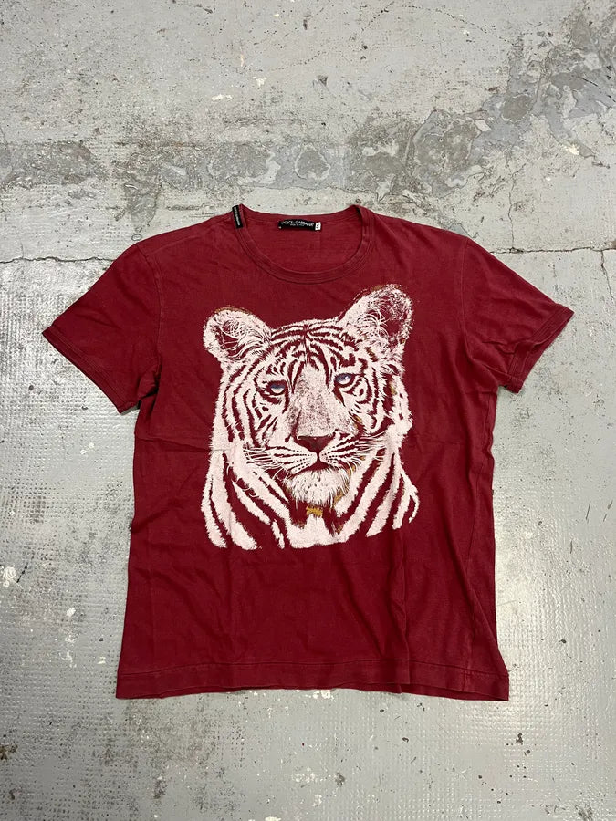 FW2004 Dolce & Gabbana White Tiger Bordeaux T-Shirt WMrkUIt 2