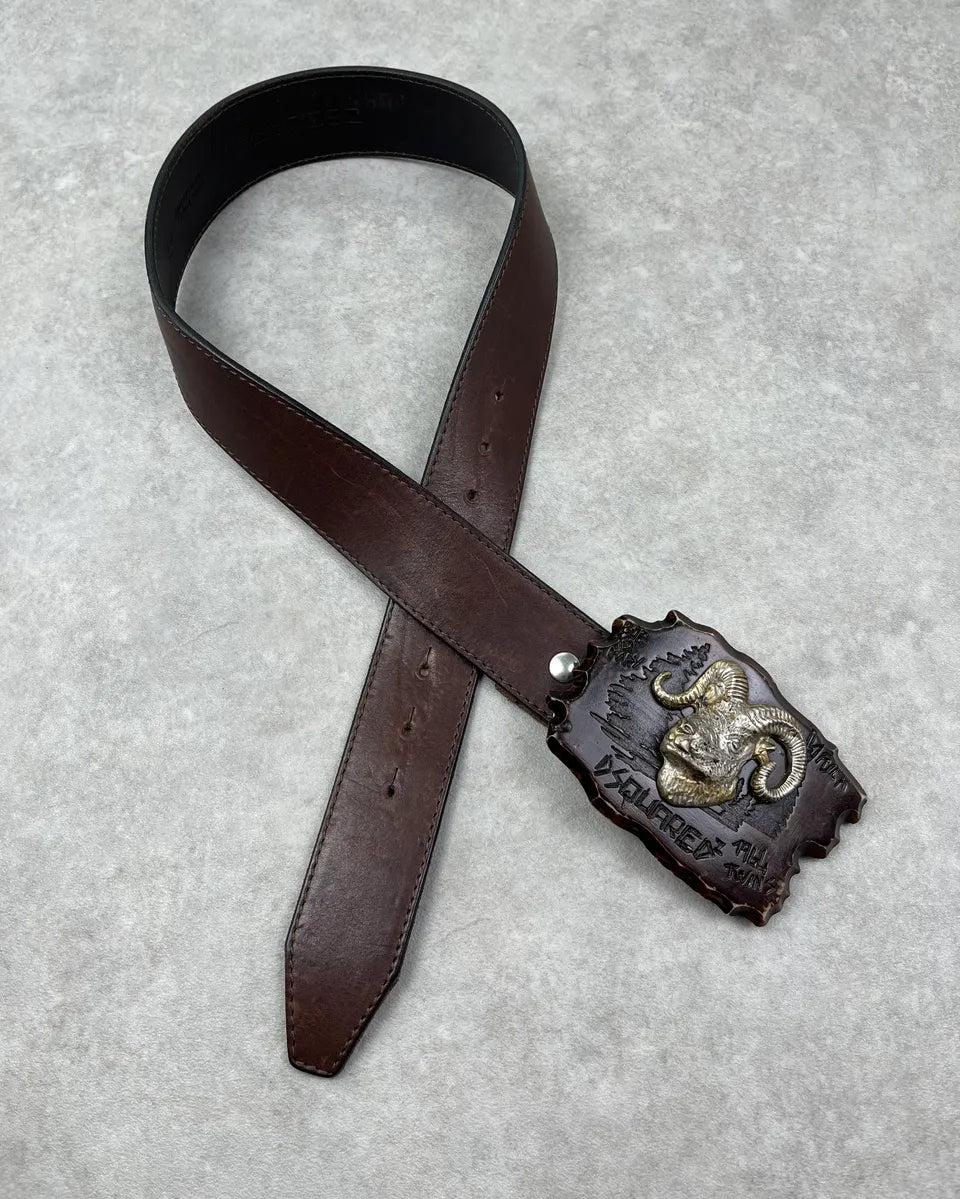 FW2004 Dsquared2 Brown Leather Ram Head Belt rUTAEnZ 0