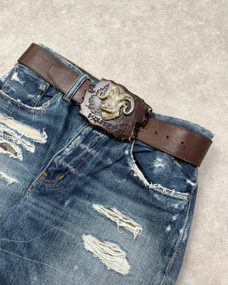 FW2004 Dsquared2 Brown Leather Ram Head Belt rUTAEnZ 1