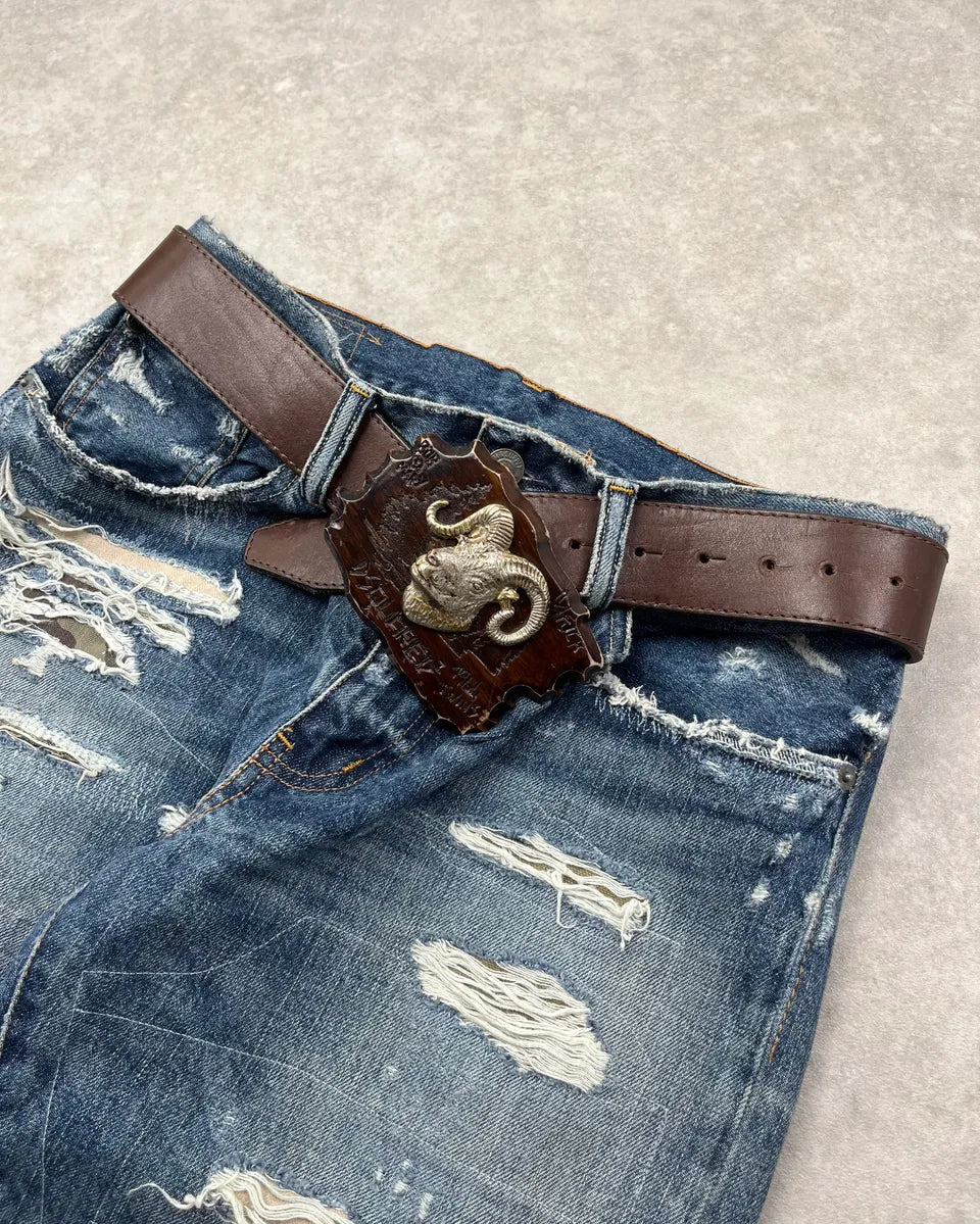 FW2004 Dsquared2 Black Leather Ram Head Belt rUTAEnZ 2