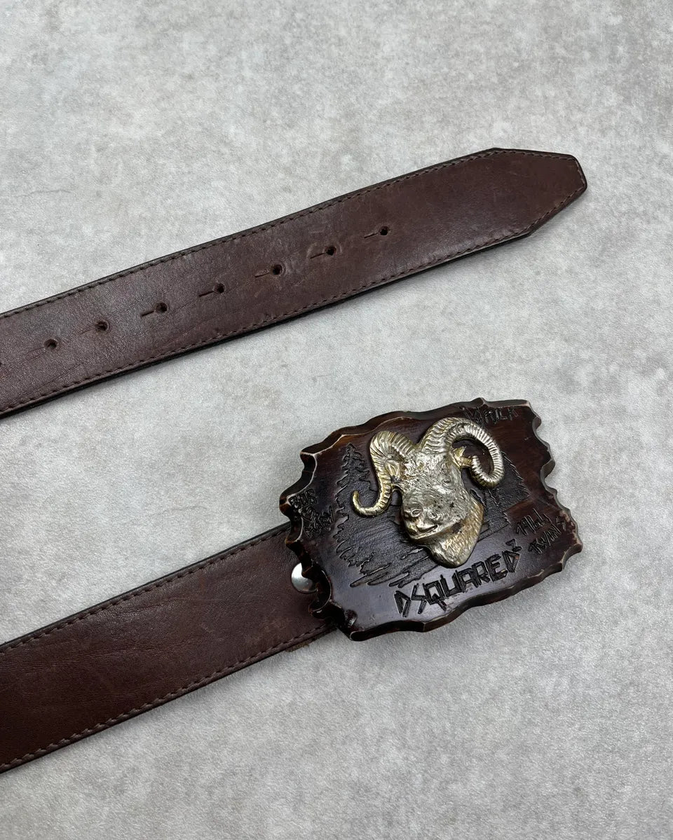 FW2004 Dsquared2 Black Leather Ram Head Belt rUTAEnZ 3