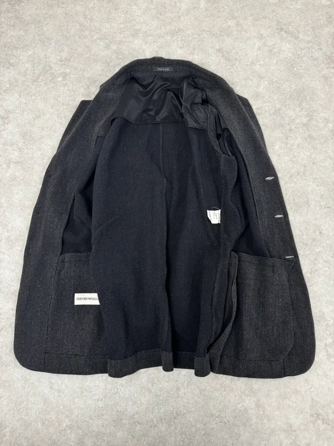 FW2004 Emporio Armani Black Grey Wool Blazer Suit Jacket sQWIzHI 6