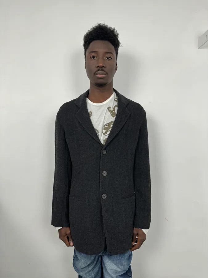 FW2004 Emporio Armani Black Grey Wool Blazer Suit Jacket sQWIzHI 1