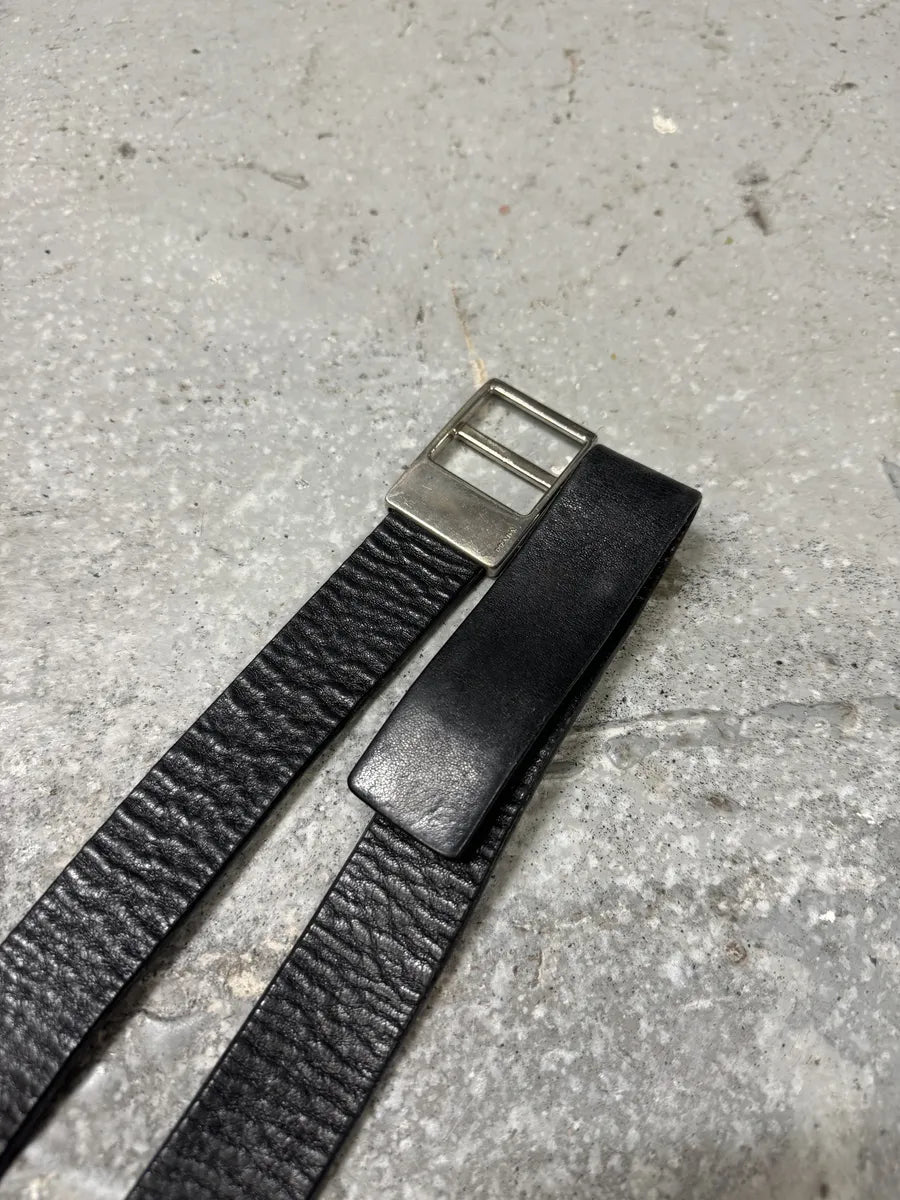 FW2004 Prada Black Scratch Leather Belt (OS) 1