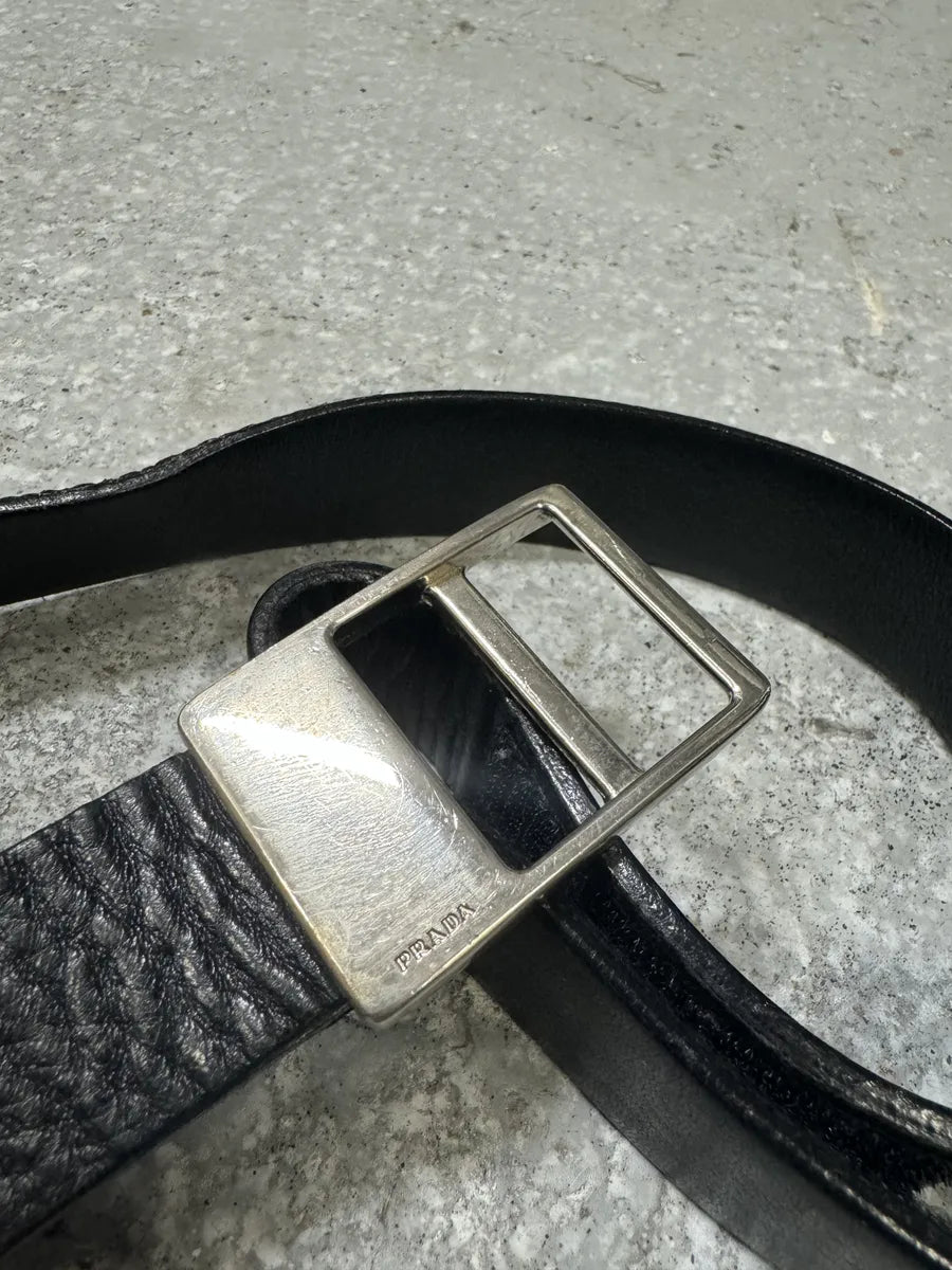 FW2004 Prada Black Scratch Leather Belt (OS) 5