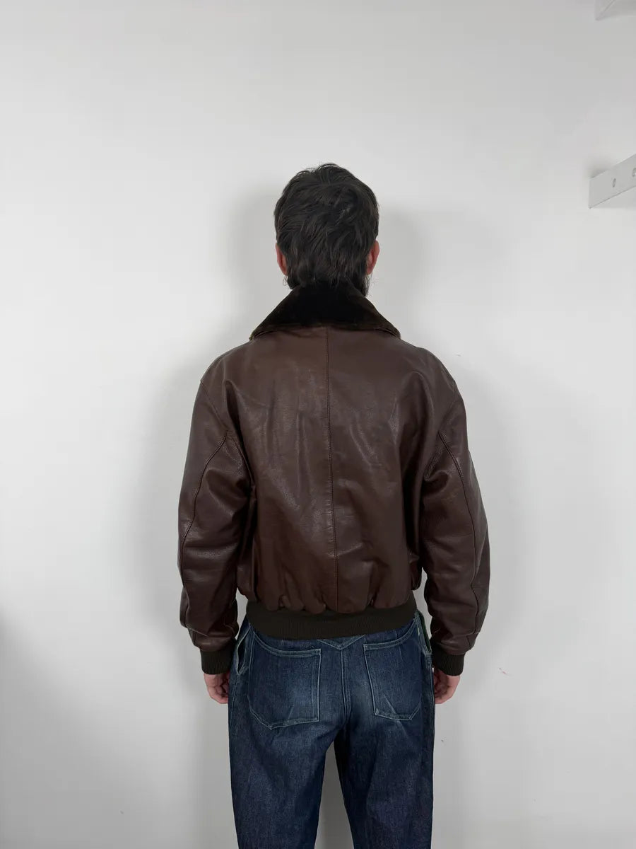 FW2004 Prada Brown Fur Collar Buttoned Leather Jacket qbHTzgp 3