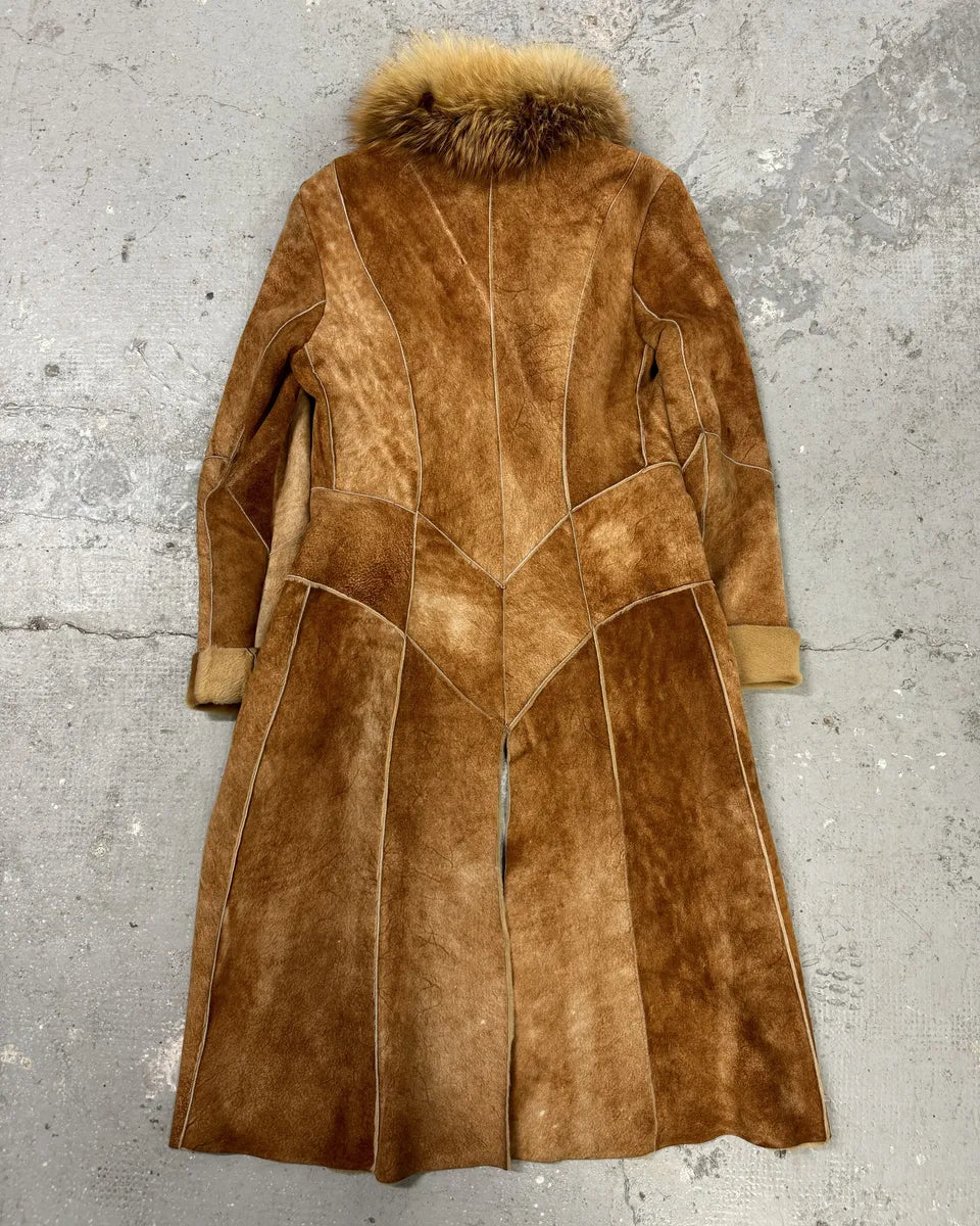 FW2004 Roberto Cavalli Brown Fur Leather Long Suede Premium Zip Jacket (M) 1