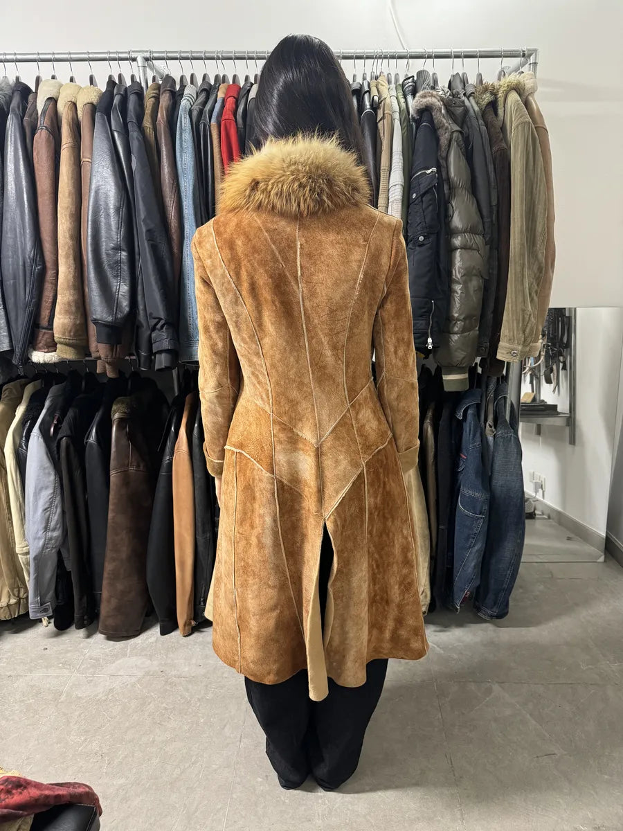 FW2004 Roberto Cavalli Brown Fur Leather Long Suede Premium Zip Jacket (M) 3