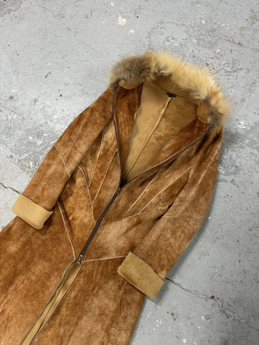 FW2004 Roberto Cavalli Brown Fur Leather Long Suede Premium Zip Jacket (M) 4