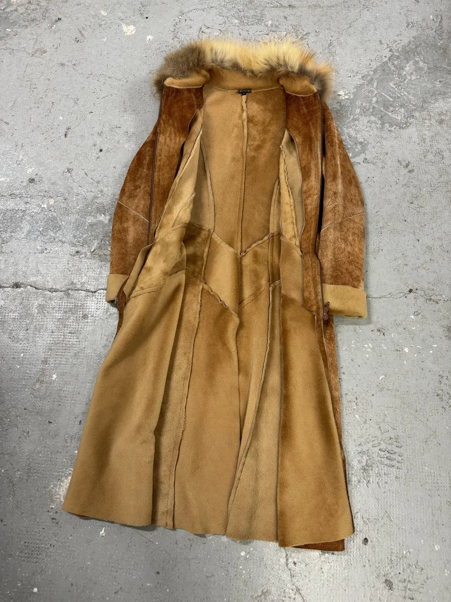 FW2004 Roberto Cavalli Brown Fur Leather Long Suede Premium Zip Jacket (M) 5