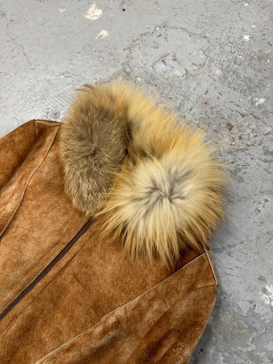 FW2004 Roberto Cavalli Brown Fur Leather Long Suede Premium Zip Jacket (M) 8