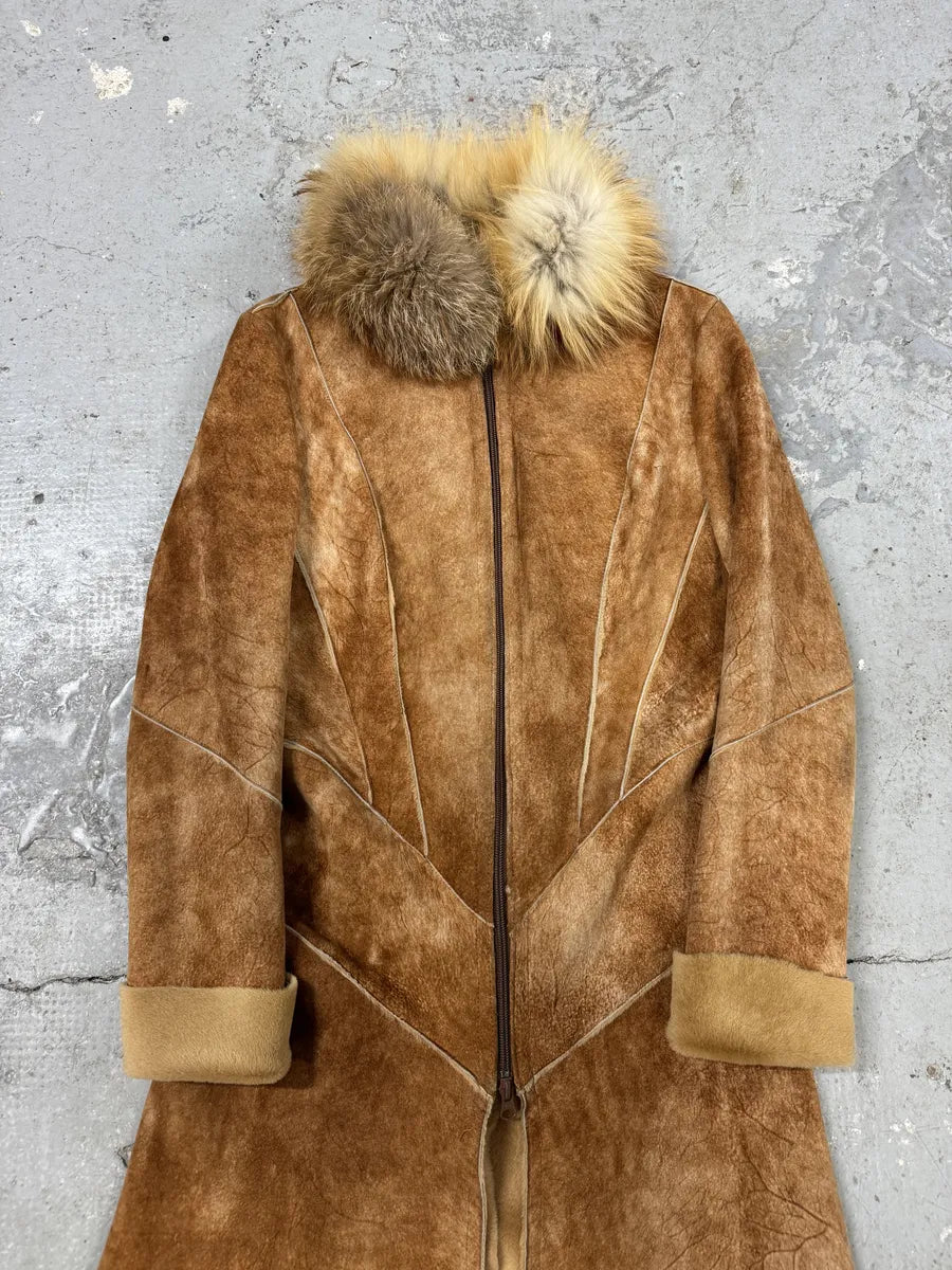 FW2004 Roberto Cavalli Brown Fur Leather Long Suede Premium Zip
