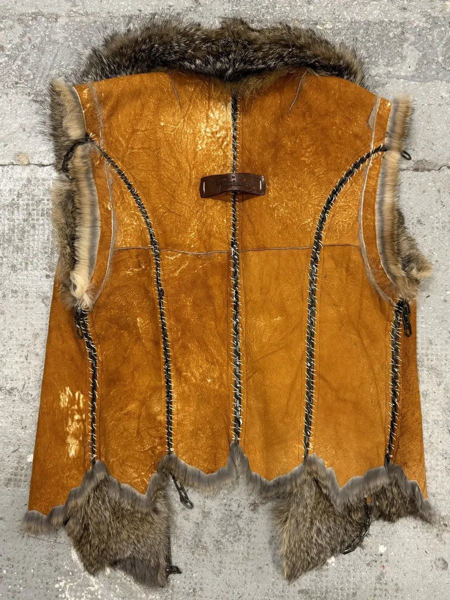 FW2004 Roberto Cavalli Rabbit Fur Camel Leather Embellished Vest (M) nGJlltT 1