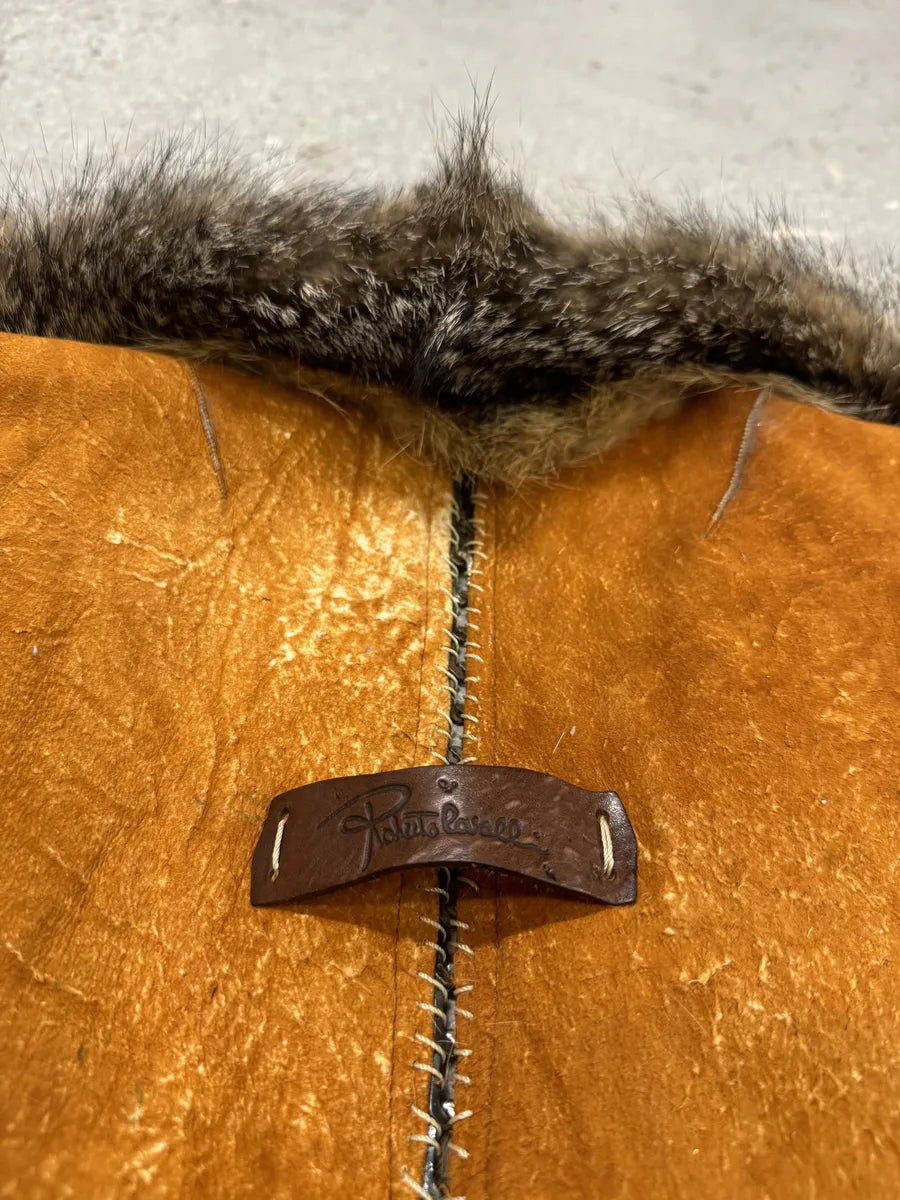 FW2004 Roberto Cavalli Rabbit Fur Camel Leather Embellished Vest (M) nGJlltT 2