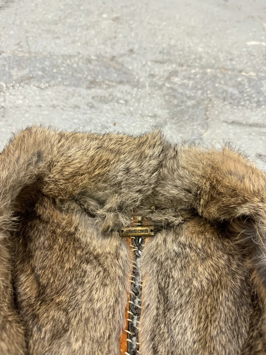 FW2004 Roberto Cavalli Rabbit Fur Camel Leather Embellished Vest (M) nGJlltT 5