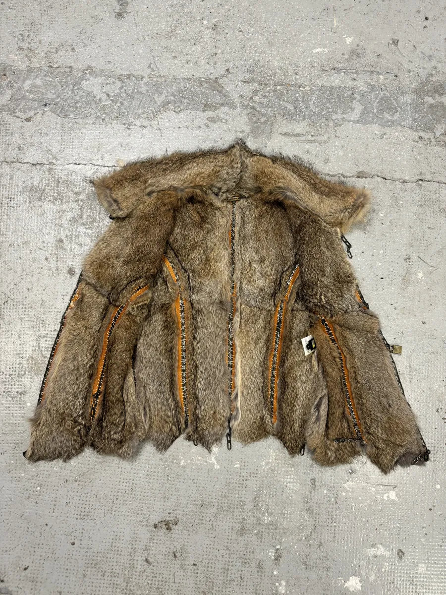 FW2004 Roberto Cavalli Rabbit Fur Camel Leather Embellished Vest (M) nGJlltT 6
