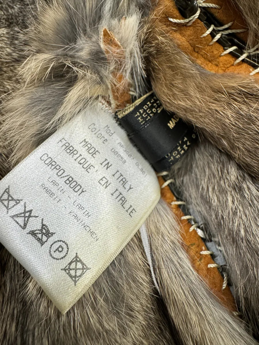 FW2004 Roberto Cavalli Rabbit Fur Camel Leather Embellished Vest (M) nGJlltT 9