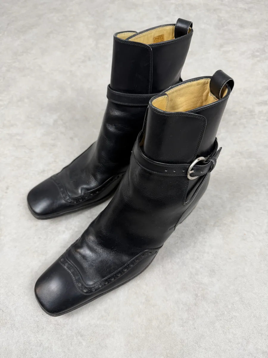 FW2004 Yves Saint Laurent Black Leather Ankle Boots WbFVagj 2