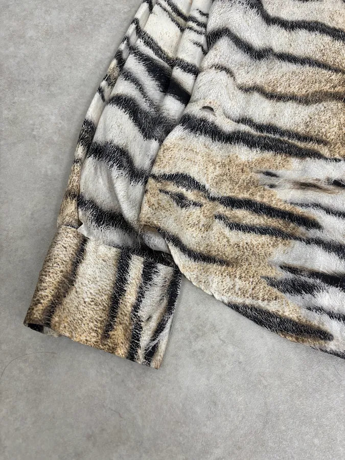 AW2005 Cavalli Beige & White Zebra Silk Shirt gjSnoFB 7