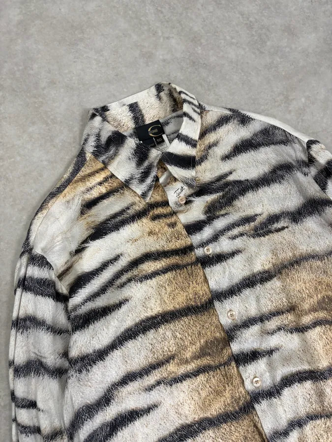 AW2005 Cavalli Beige & White Zebra Silk Shirt gjSnoFB 4