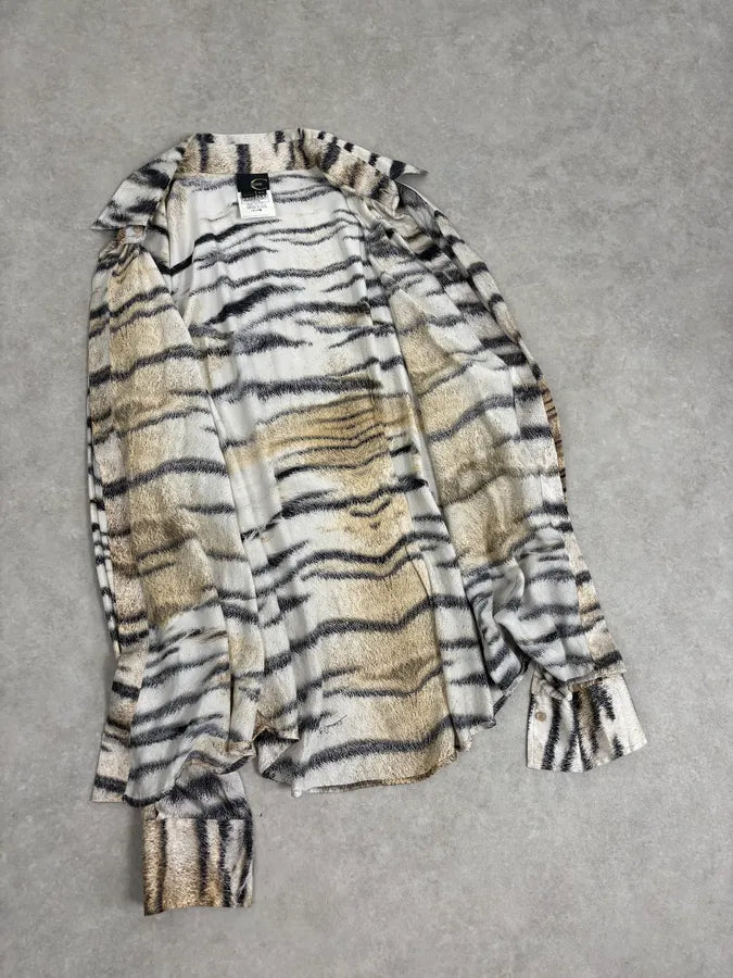 AW2005 Cavalli Beige & White Zebra Silk Shirt gjSnoFB 6