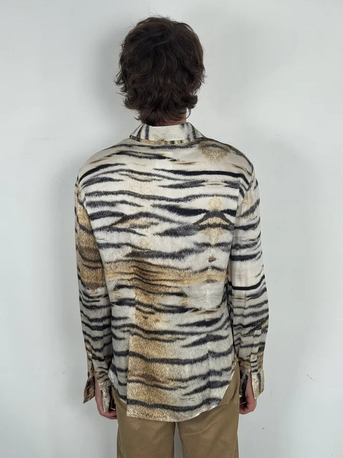 AW2005 Cavalli Beige & White Zebra Silk Shirt gjSnoFB 2