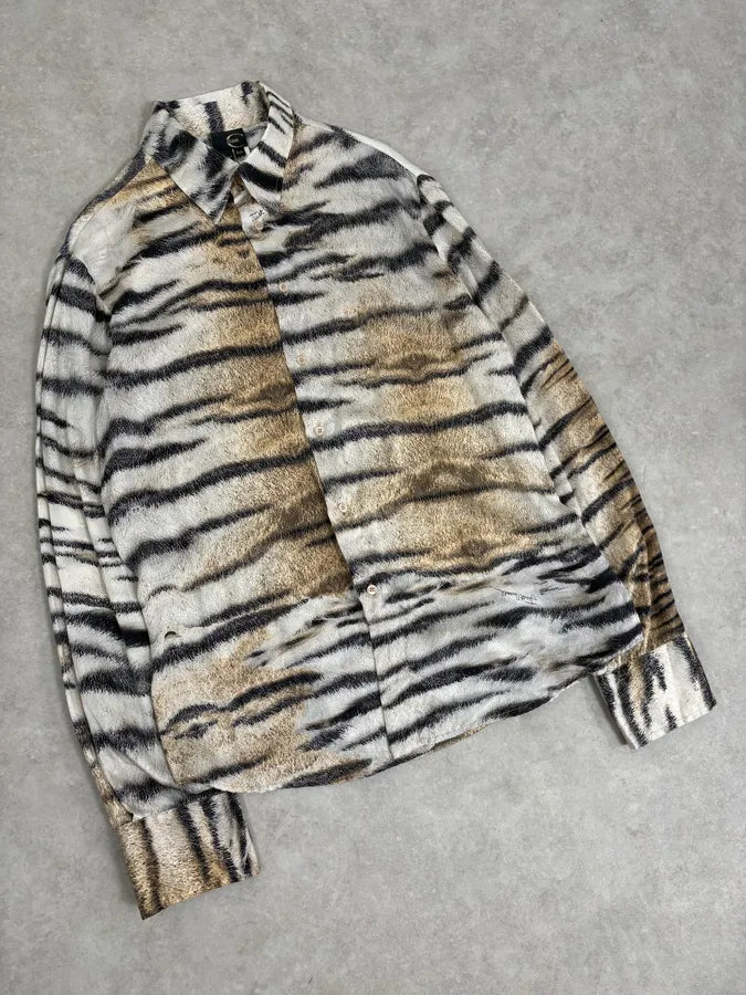 AW2005 Cavalli Beige & White Zebra Silk Shirt gjSnoFB 3
