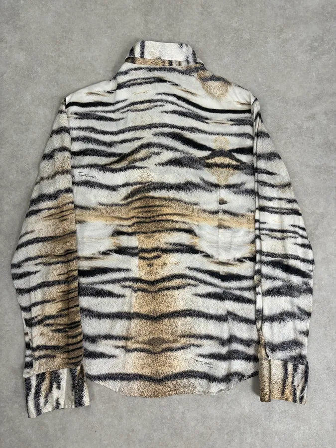 AW2005 Cavalli Beige & White Zebra Silk Shirt gjSnoFB 5