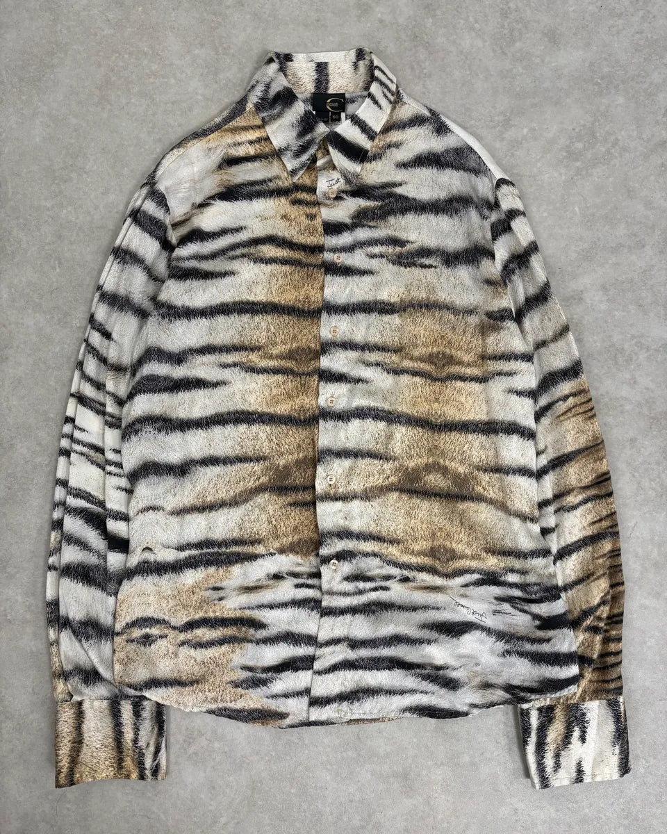 AW2005 Cavalli Beige & White Zebra Silk Shirt gjSnoFB 0