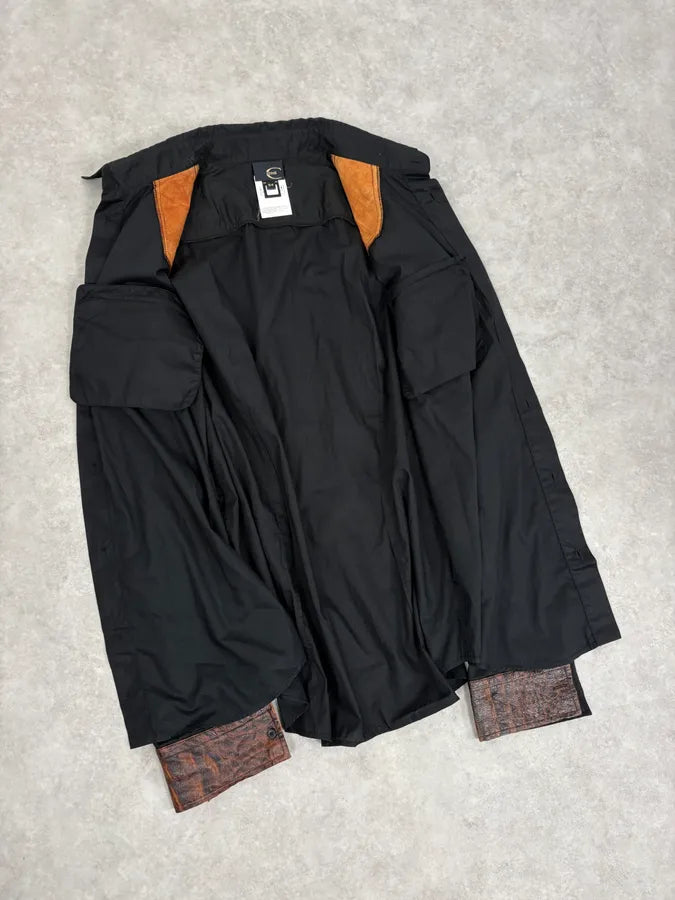 FW2005 Cavalli Black & Brown Crocodile Effect Embossed Leather Shirt mOWLHrx 6