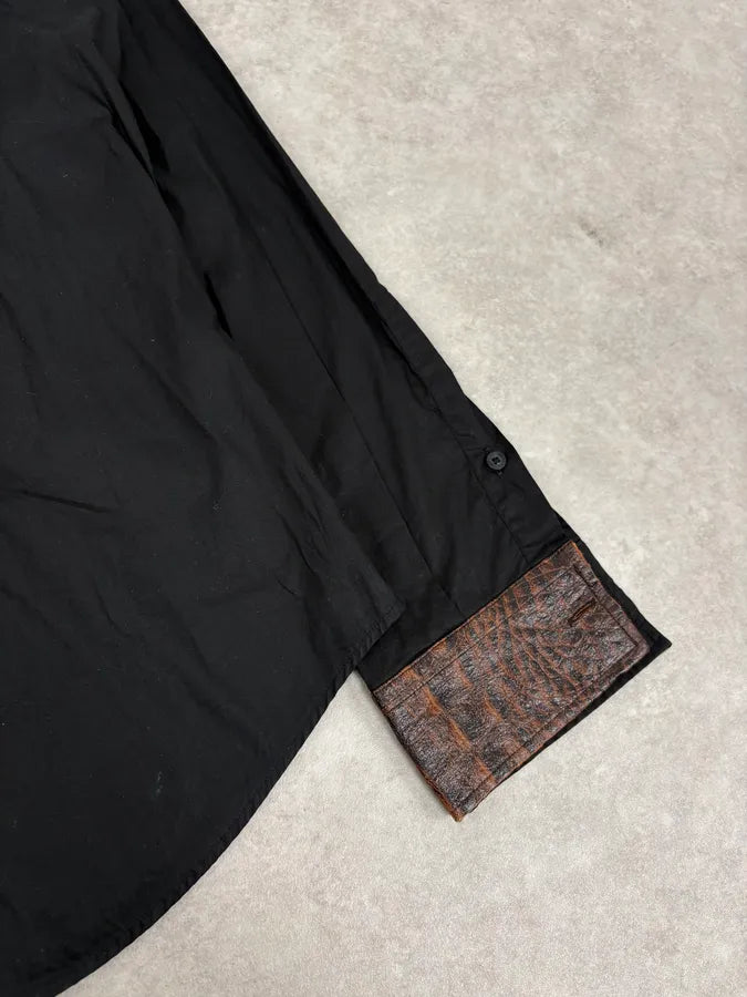 FW2005 Cavalli Black & Brown Crocodile Effect Embossed Leather Shirt mOWLHrx 7