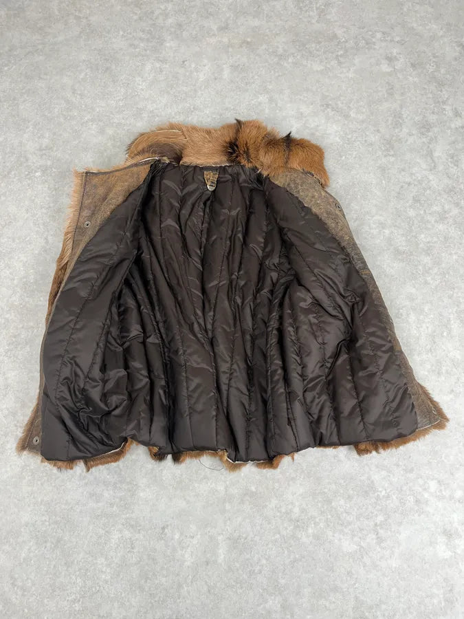 FW2005 Cavalli Goat Fur Camel Leather Jacket pXaNxUw 7