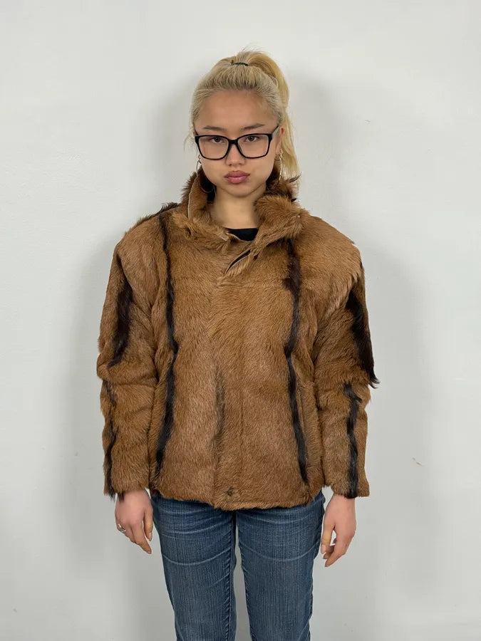 FW2005 Cavalli Goat Fur Camel Leather Jacket pXaNxUw 1
