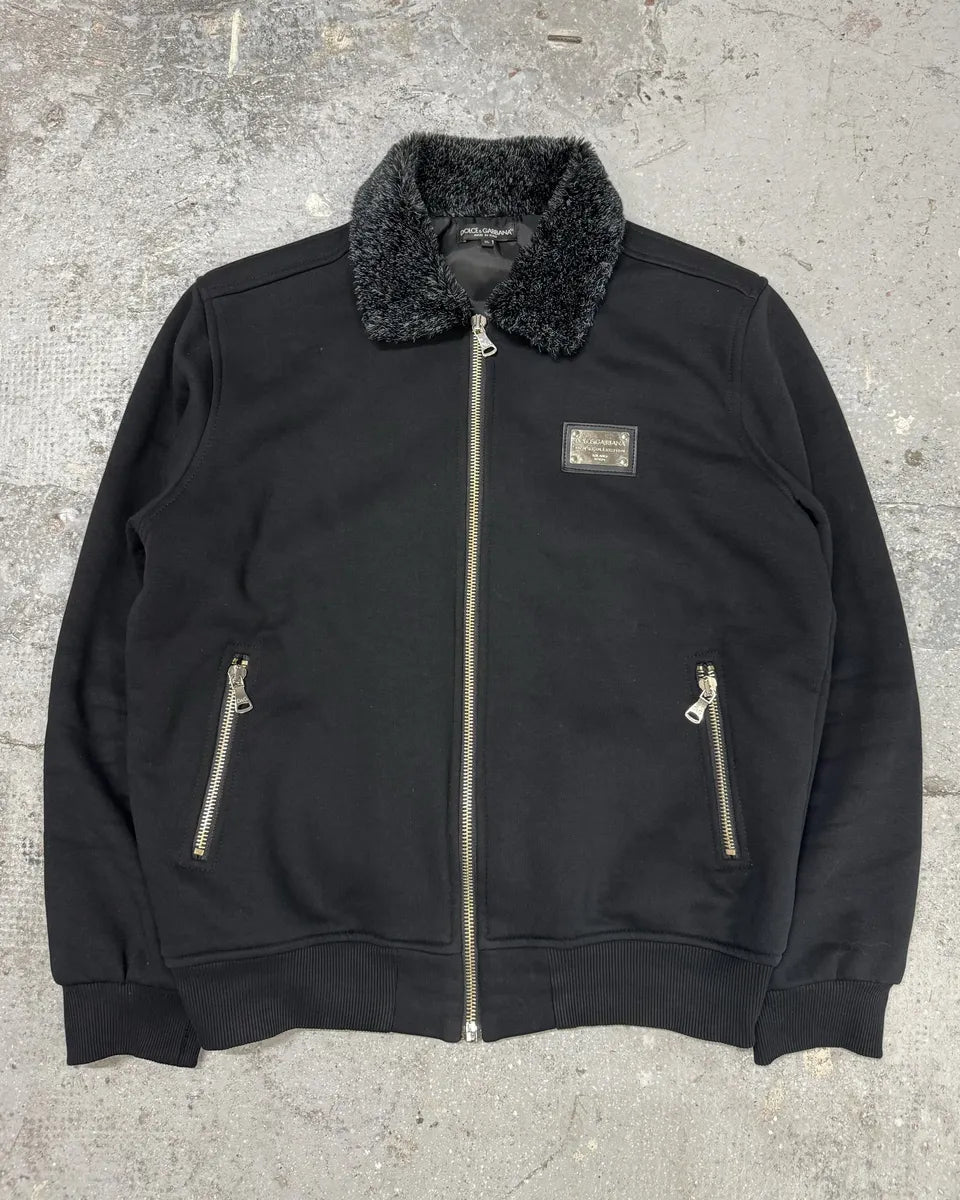 FW2005 Dolce & Gabbana Black Fur Collar Bomber Jacket (M) zMhYLdW 0